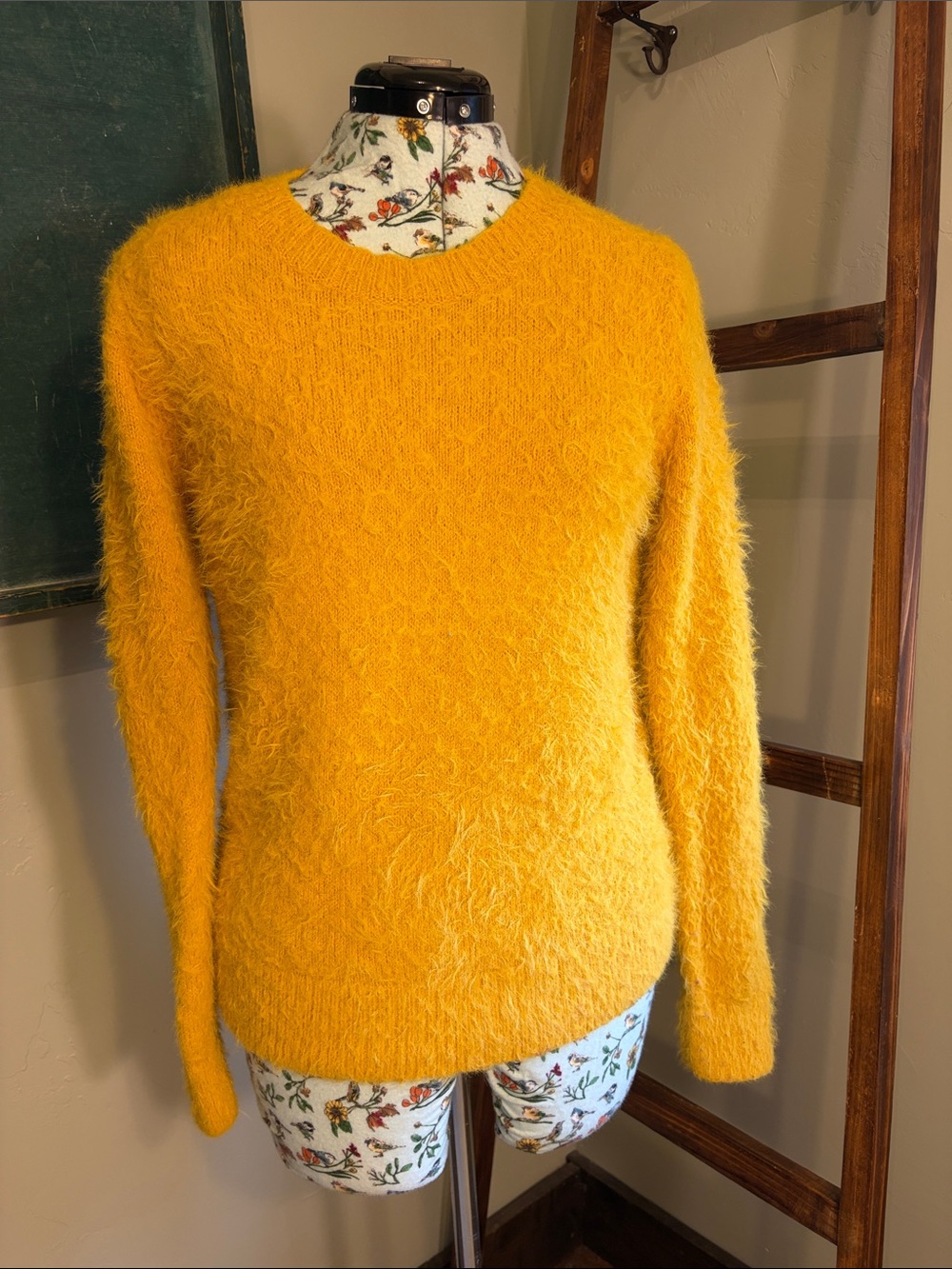 a new day Mustard Yellow Fuzzy Crewneck Sweater